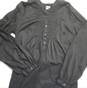 Converse One Star Black Cotton Peasant Blouse Boho Smocked Tunic Tie Waist S